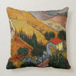 Vincent van Gogh | Landschaft mit Haus & Plowman Kissen<br><div class="desc">Nummer der Bildauflistung:  BAL385504 Landschaft mit Haus und Plowman,  1889 (Öl auf Leinwand). Gogh,  Vincent van (1853-1890) Öl auf Leinwand. Hermitage,  St. Petersburg,  Russland .  1889</div>
