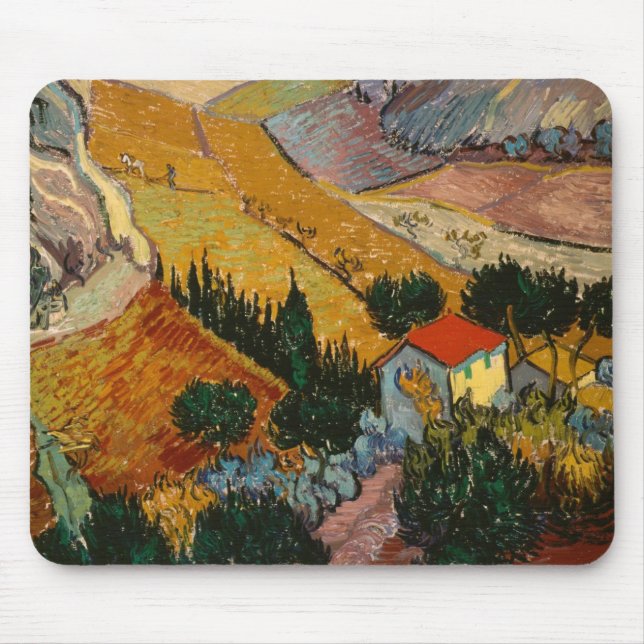 Vincent van Gogh | Landschaft mit Haus & Plowman Mousepad (Vorne)