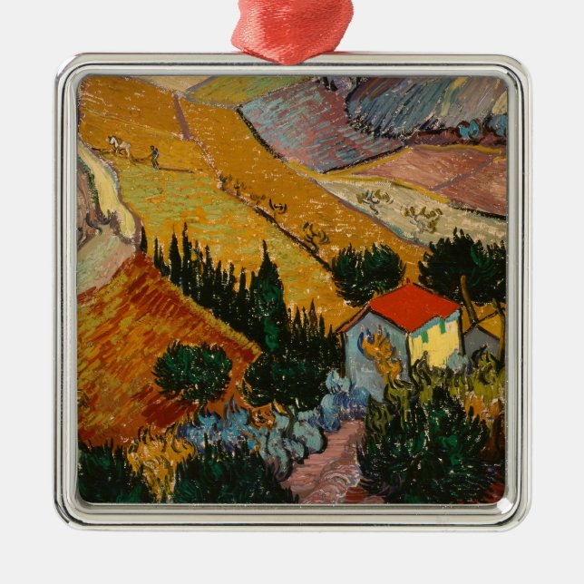 Vincent van Gogh | Landschaft mit Haus & Plowman Ornament Aus Metall (Vorne)