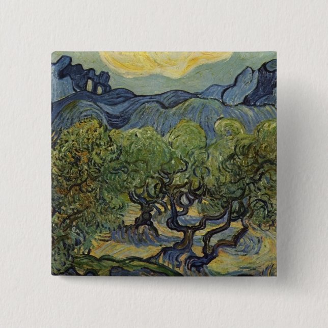 Vincent van Gogh - Landschaft mit Olivenbäumen Button (Vorderseite)