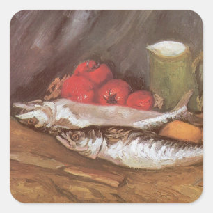Vincent van Gogh - Makrelen, Zitronen und Tomaten Quadratischer Aufkleber