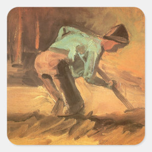 Vincent van Gogh - Mann sich bückend mit Stock ode Quadratischer Aufkleber