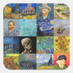 Vincent van Gogh - Meisterwerke Mosaic Patchwork Quadratischer Aufkleber