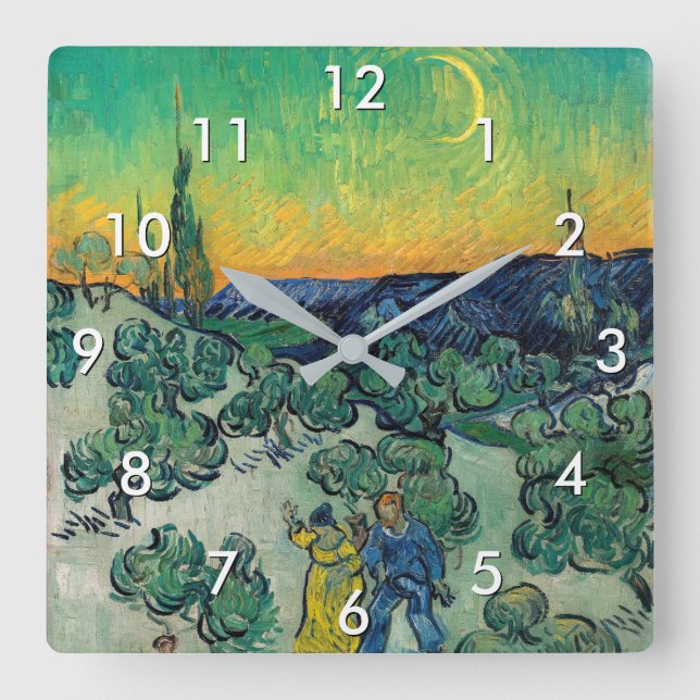 Vincent van Gogh - Moonlit Landscape with Couple Quadratische Wanduhr (Vorderseite)