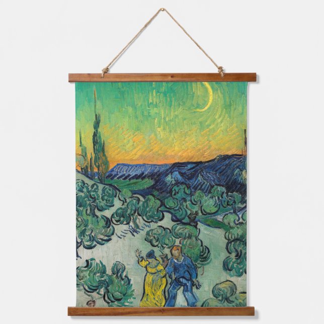 Vincent van Gogh - Moonlit Landschaft mit Paar Wandteppich Mit Holzrahmen (Vorderseite)
