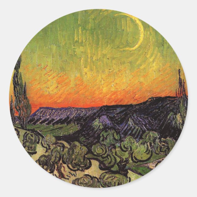 Vincent Van Gogh Moonlit Landschaft Runder Aufkleber (Vorderseite)