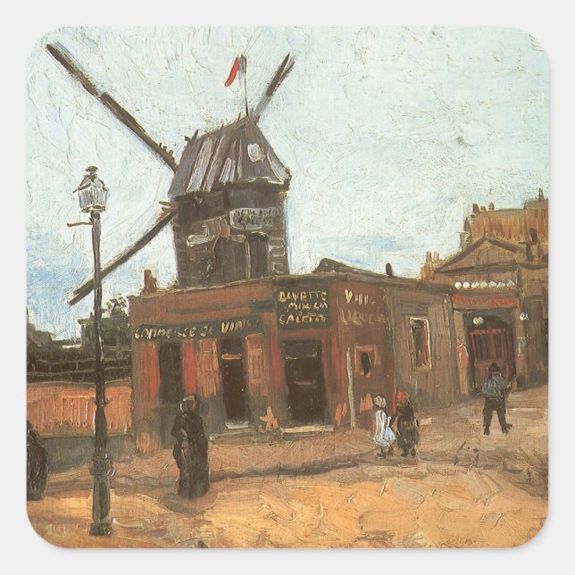 Vincent van Gogh - Moulin de la Galette, Windmill Quadratischer Aufkleber (Vorderseite)