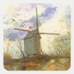 Vincent van Gogh - Moulin de la Galette, Windmühle Quadratischer Aufkleber