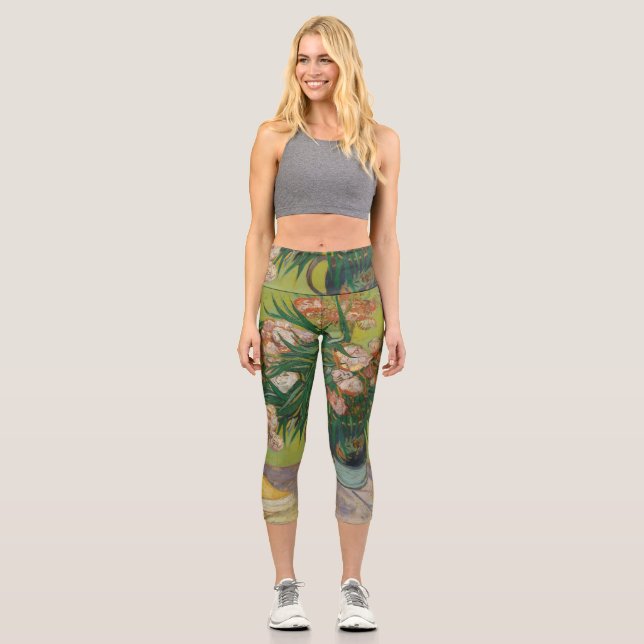 Vincent Van Gogh Oleander Blume Malerei Capri Leggings (Vorderseite)