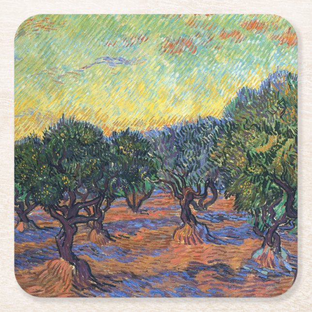 Vincent Van Gogh Olive Grove Impressionismus Art Rechteckiger Pappuntersetzer (Vorderseite)