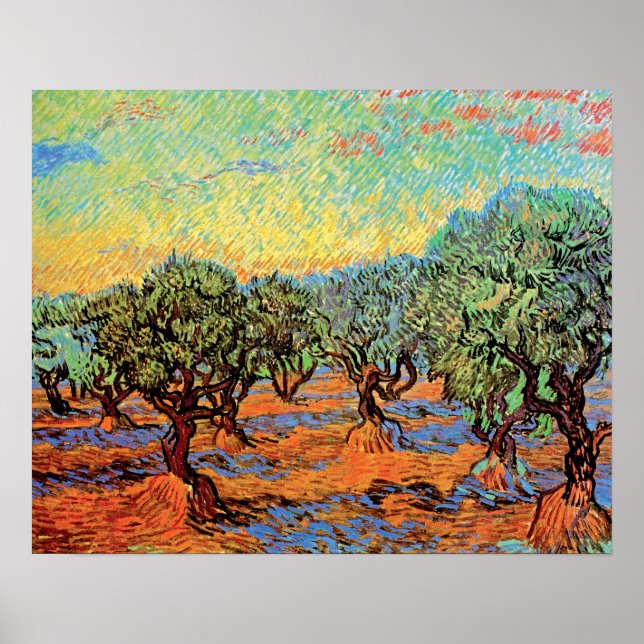 Vincent Van Gogh - Olive Grove mit Orange Sky Poster (Vorne)