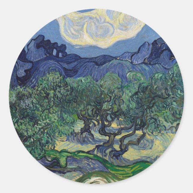 Vincent van Gogh - Olivenbäume, Alpen Runder Aufkleber (Vorderseite)