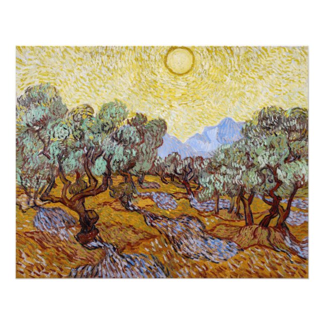 Vincent van Gogh - Olivenbäume, Gelber Himmel und  Fotodruck (Vorne)