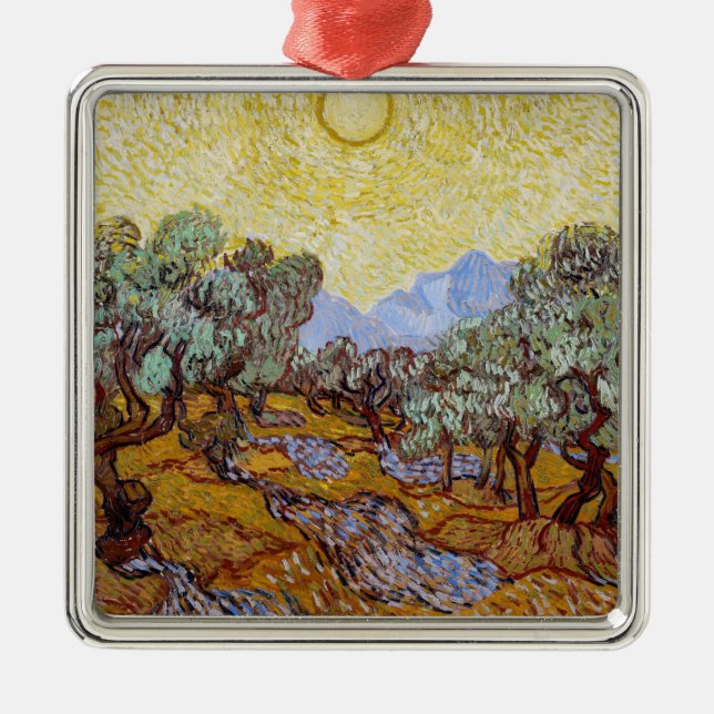 Vincent van Gogh - Olivenbäume, Gelber Himmel und  Ornament Aus Metall (Vorne)
