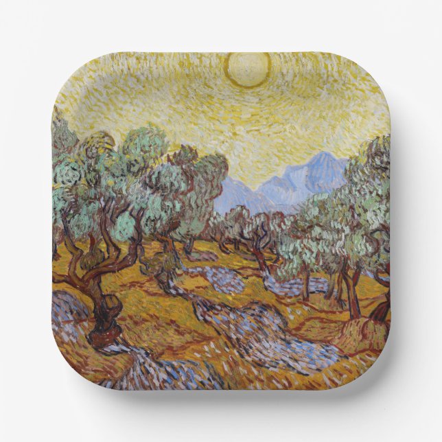 Vincent van Gogh - Olivenbäume, Gelber Himmel und  Pappteller (Vorderseite)