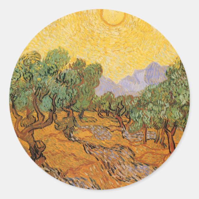 Vincent van Gogh - Olivenbäume, Gelber Himmel und  Runder Aufkleber (Vorderseite)