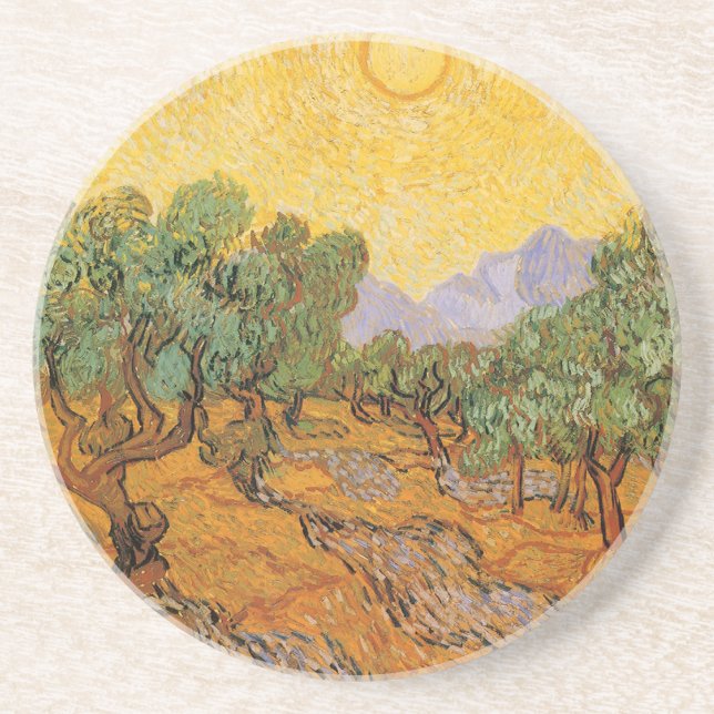 Vincent van Gogh - Olivenbäume, Gelber Himmel und  Sandstein Untersetzer (Vorne)