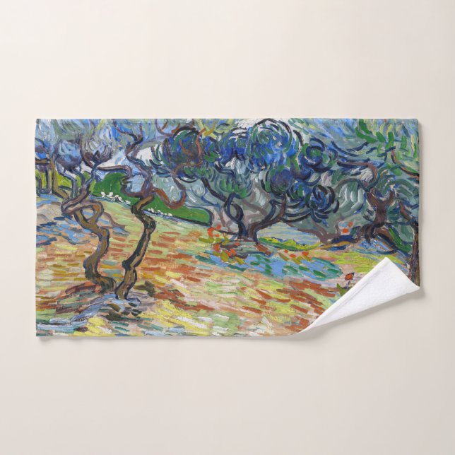 Vincent van Gogh - Olivenbäume: Hellblauer Himmel Badhandtuch Set (Handtuch)