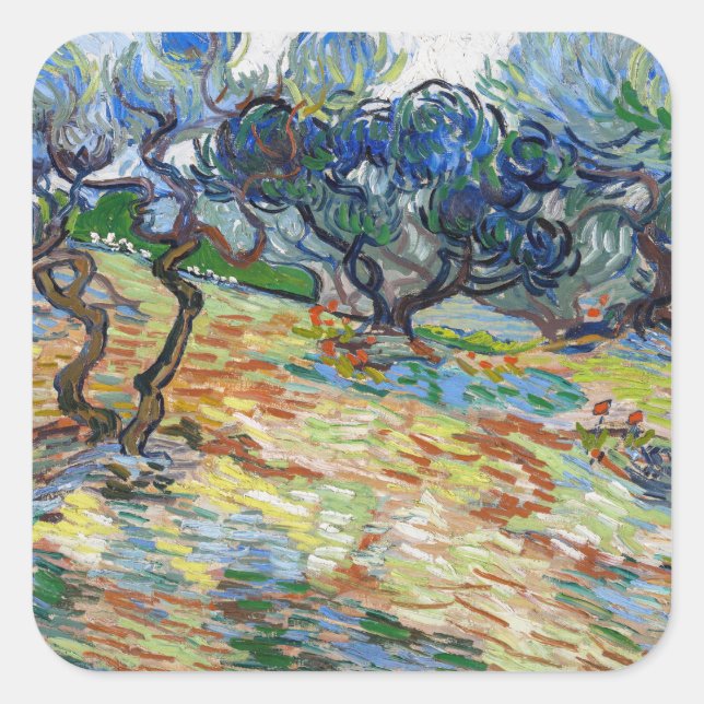 Vincent van Gogh - Olivenbäume: Hellblauer Himmel Quadratischer Aufkleber (Vorderseite)