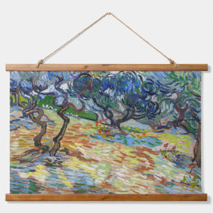 Vincent van Gogh - Olivenbäume: Helles Blaue Himme Wandteppich Mit Holzrahmen