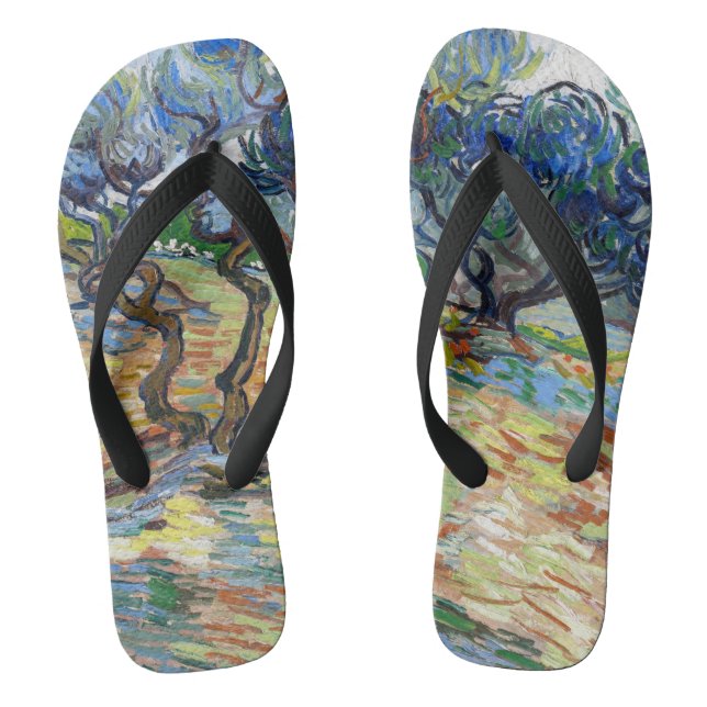 Vincent van Gogh - Olivenbäume: Helles blaues Himm Flip Flops (Fußbett)