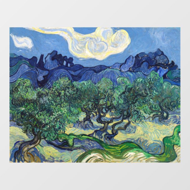 Vincent van Gogh - Olivenbäume mit den Alpen Fensteraufkleber (Blatt)