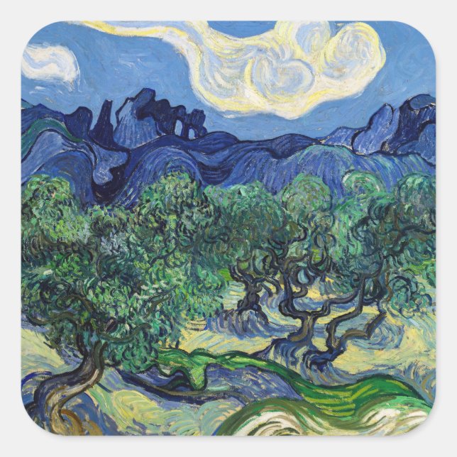Vincent van Gogh - Olivenbäume mit den Alpen Quadratischer Aufkleber (Vorderseite)