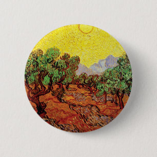 Vincent Van Gogh - Olivenbäume mit gelbem Himmel Button