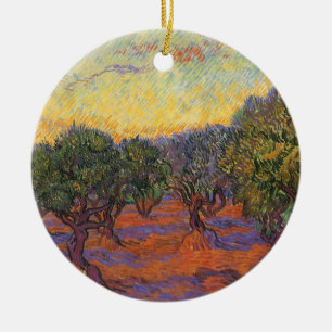 Vincent van Gogh - Olivenhain, orangener Himmel Keramik Ornament