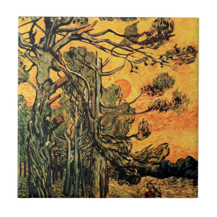 Vincent Van Gogh - Pine Trees Against a Red Sky Fliese