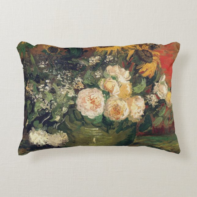 Vincent Van Gogh - Rose und Sonnenblumen Dekokissen (Vorderseite)