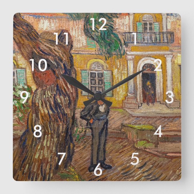 Vincent Van Gogh - Saint-Paul Asylum in Saint-Remy Quadratische Wanduhr (Vorderseite)