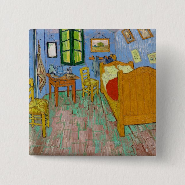 Vincent Van Gogh Schlafzimmer. Impressionistische  Button (Vorderseite)