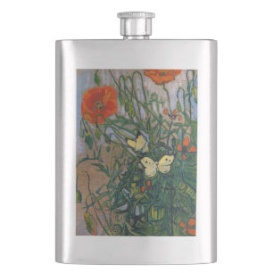 Vincent van Gogh - Schmetterlinge und Mohn Flachmann