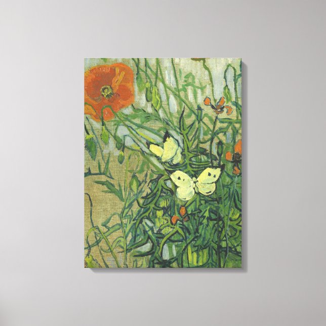 Vincent Van Gogh - Schmetterlinge und Mohn Leinwanddruck (Vorderseite)