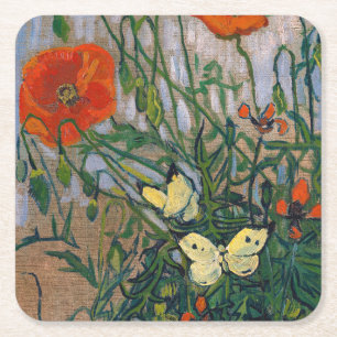 Vincent van Gogh - Schmetterlinge und Mohn Rechteckiger Pappuntersetzer