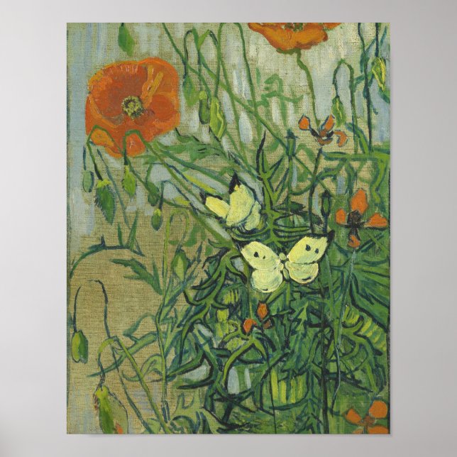 Vincent Van Gogh - Schmetterlinge und Mohnblüter a Poster (Vorne)