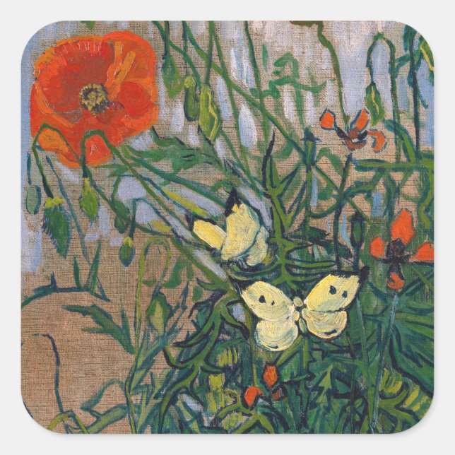 Vincent van Gogh - Schmetterlinge und Pfoten Quadratischer Aufkleber (Vorderseite)