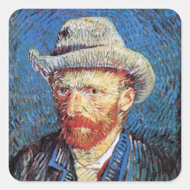 Vincent Van Gogh Selbstportrait mit grauem Filthut Quadratischer Aufkleber (Vorderseite)