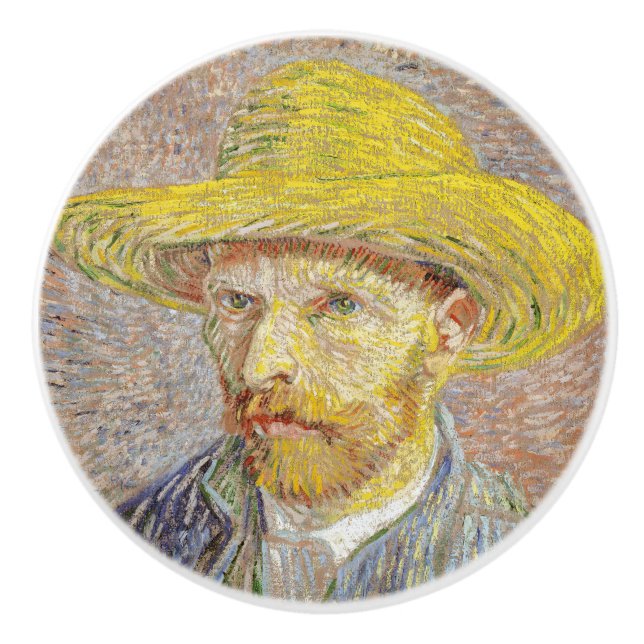Vincent van Gogh - Selbstporträt mit Strohhut Keramikknauf (Vorderseite)