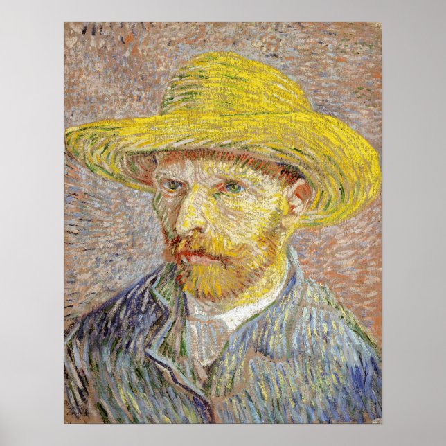 Vincent van Gogh - Selbstporträt mit Strohhut Poster (Vorne)