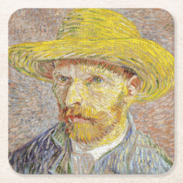 Vincent van Gogh - Selbstporträt mit Strohhut Rechteckiger Pappuntersetzer