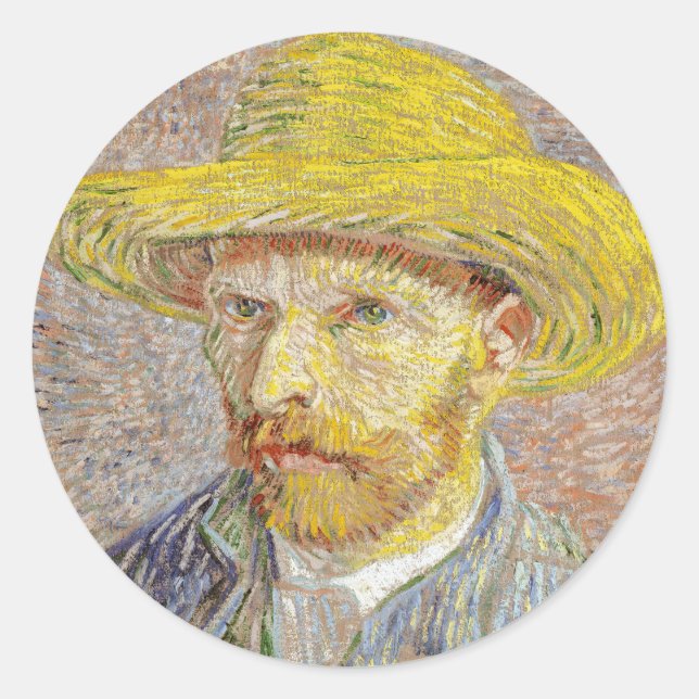 Vincent van Gogh - Selbstporträt mit Strohhut Runder Aufkleber (Vorderseite)