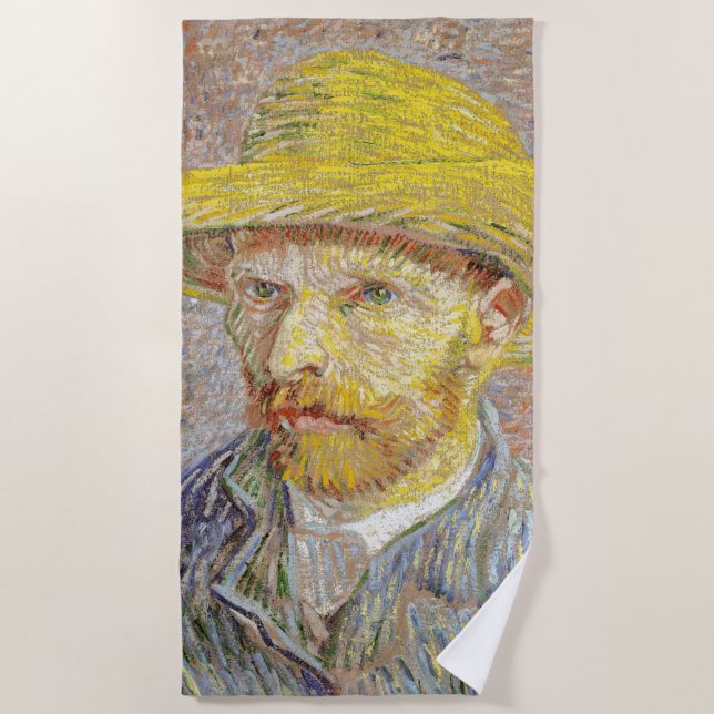 Vincent van Gogh - Selbstporträt mit Strohhut Strandtuch (Vorderseite)