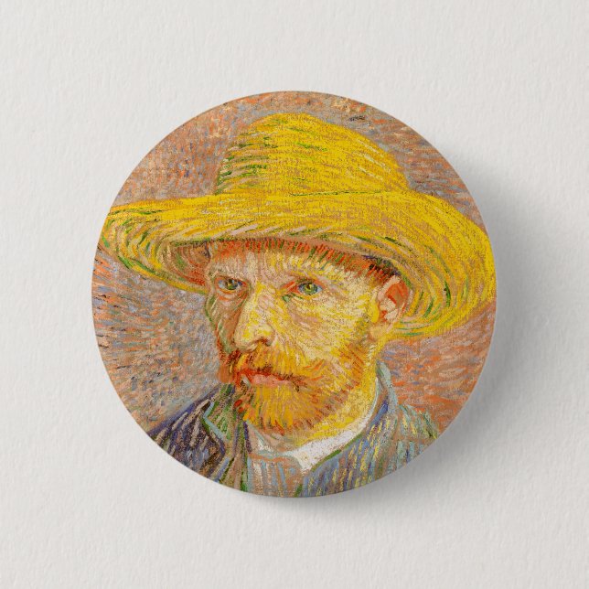 Vincent Van Gogh Self Portrait mit Straw Hat Art Button (Vorderseite)