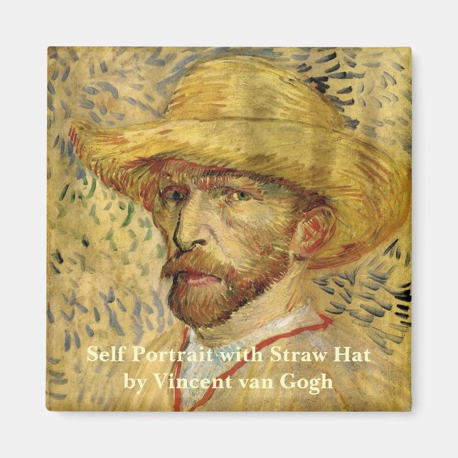 Vincent van Gogh Self Portrait mit Strohhut Magnet (Vorne)