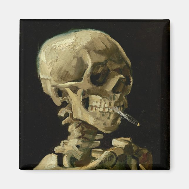 Vincent Van Gogh Skelett mit brennender Zigarette Magnet (Vorne)
