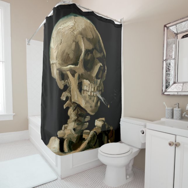 Vincent van Gogh - Skull mit brennender Zigarette Duschvorhang (Beispiel)
