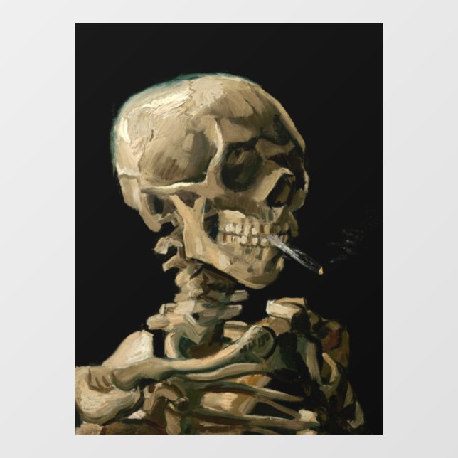 Vincent van Gogh - Skull mit brennender Zigarette Fensteraufkleber (Blatt)