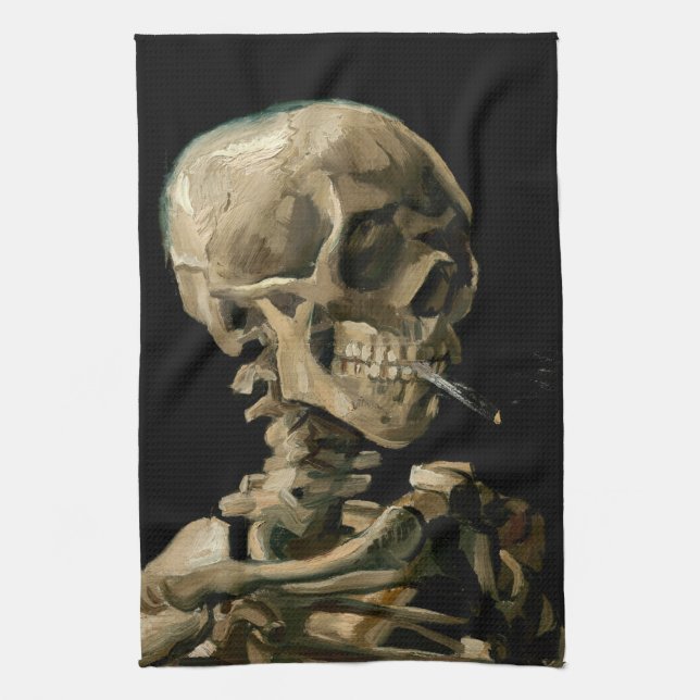 Vincent van Gogh - Skull mit brennender Zigarette Geschirrtuch (Vertikal)